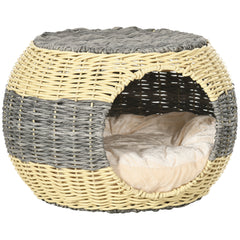 PawHut Wicker Cat Bed, Rattan Raised Cosy Kitten Cave, with Soft Washable Cushion, 妗?0 x 30cm