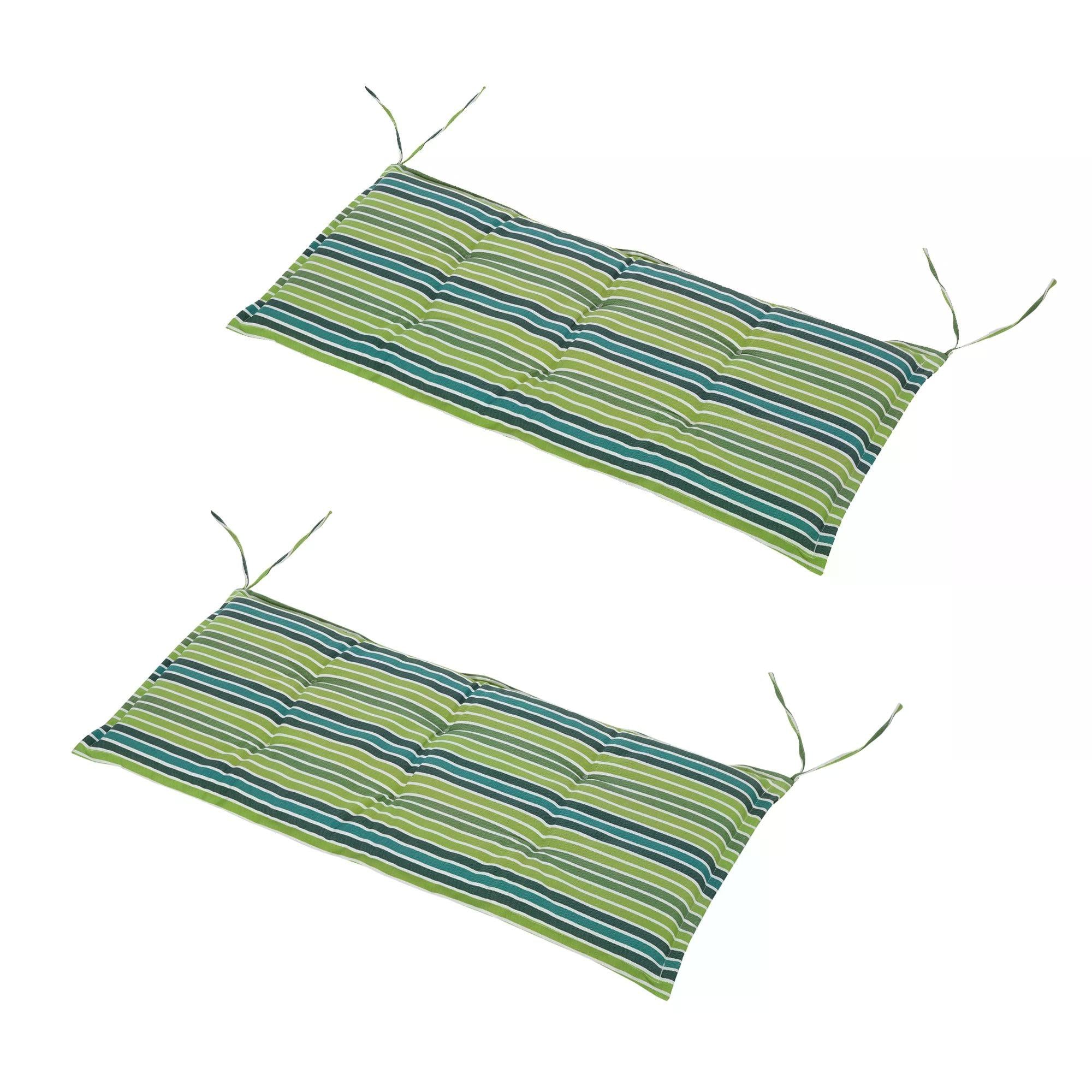Outsunny Rattan Furniture Cushion Pad Set, Polyester Green Stripes Seat Cushions for Patio Conversation Set, Set of 2.