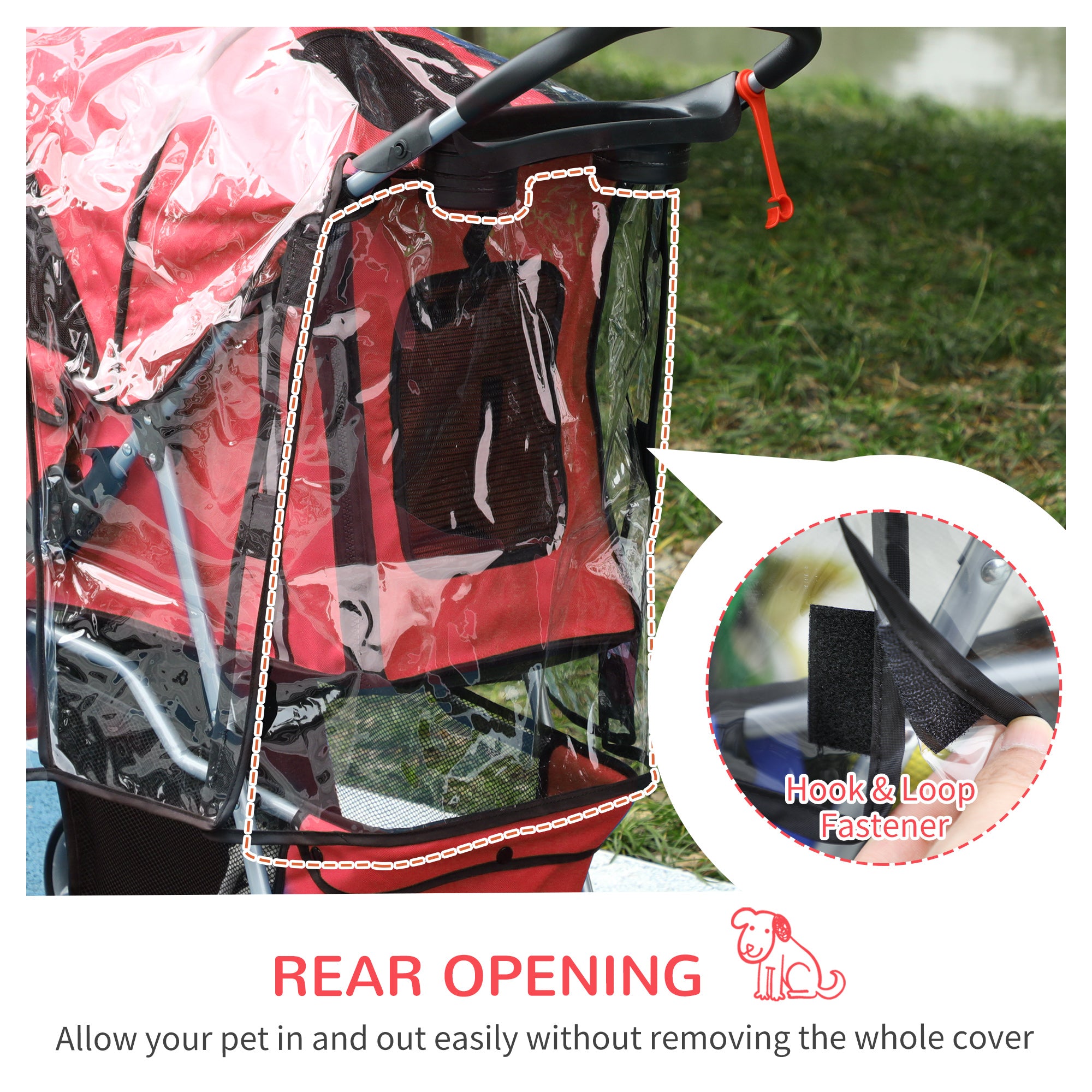 PawHut Small Dog Stroller with Rain Cover, Folding Pet Buggy with Cup Holder, Storage Basket & Reflective Strips, Red