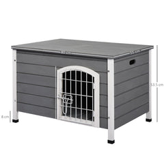 PawHut Wooden Dog Crate, Lockable Kennel for Small Animals, Openable Top, Durable Pet House, Grey