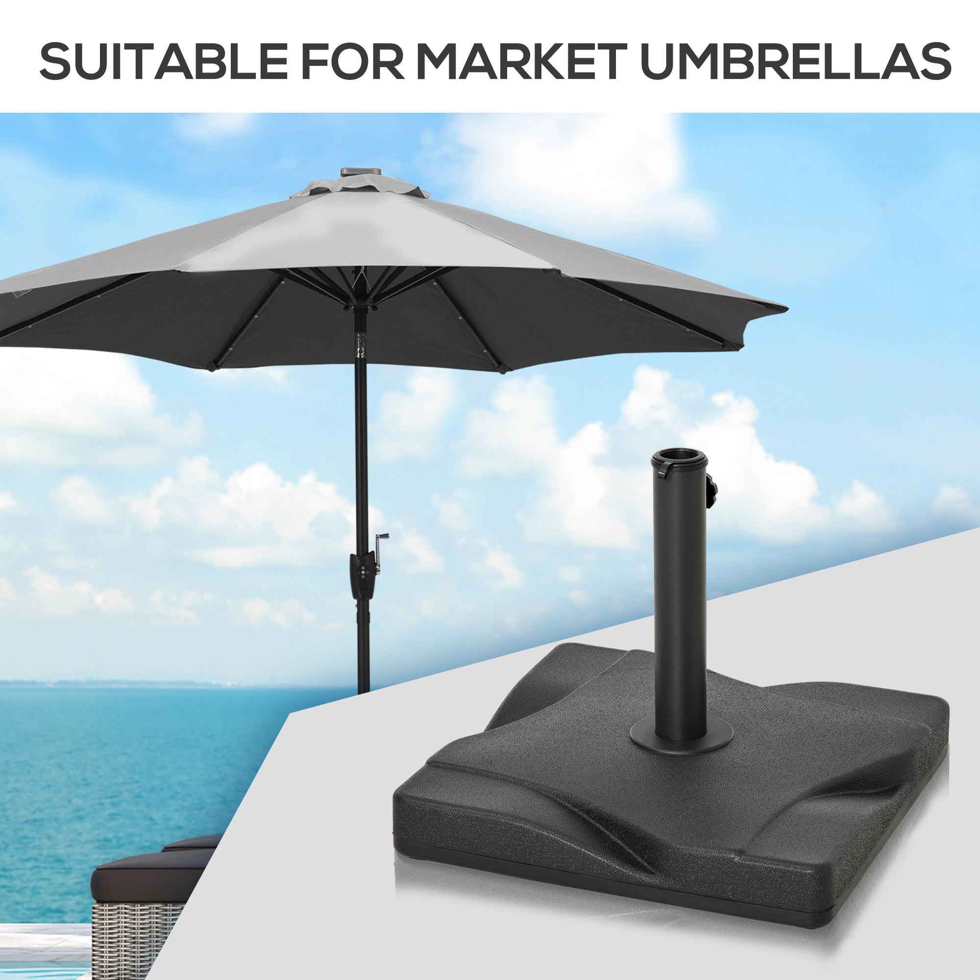 Outsunny Square Cement Parasol Base, Durable Umbrella Weight Stand, Stylish, Black