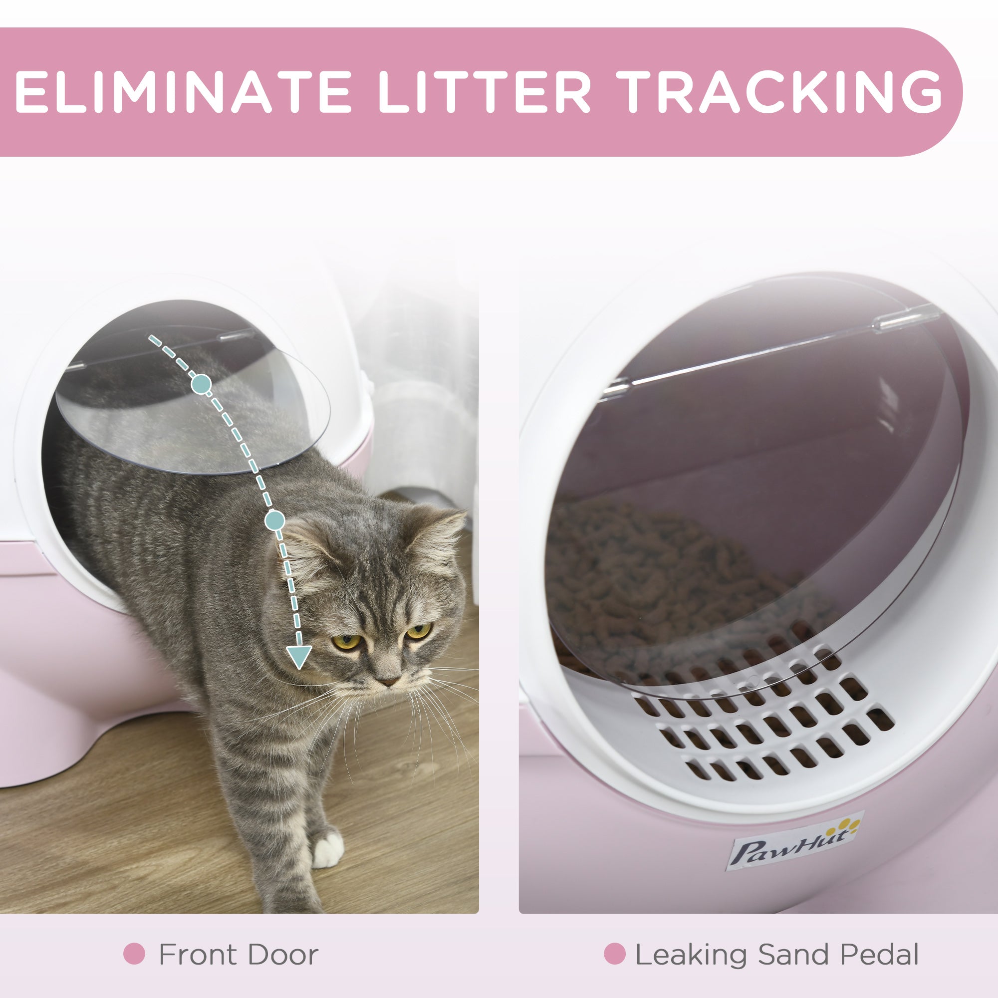 PawHut Hooded Cat Litter Box, Large Litter Tray with Lid, Scoop, Top Handle, and Front Entrance, 53 x 51 x 48cm, Pink