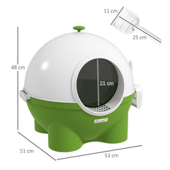 PawHut Large Cat Litter Box, Hooded Tray with Lid, Scoop, Top Handle, Easy Entry, 53 x 51 x 48cm, Green.