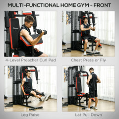 SPORTNOW Multi Gym Workout Station, Weight Machine with 65kg Weight Stack, Sit up Bench, Push up Stand, Dip Station