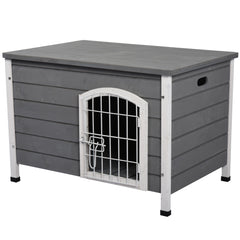 PawHut Wooden Dog Crate, Lockable Kennel for Small Animals, Openable Top, Durable Pet House, Grey