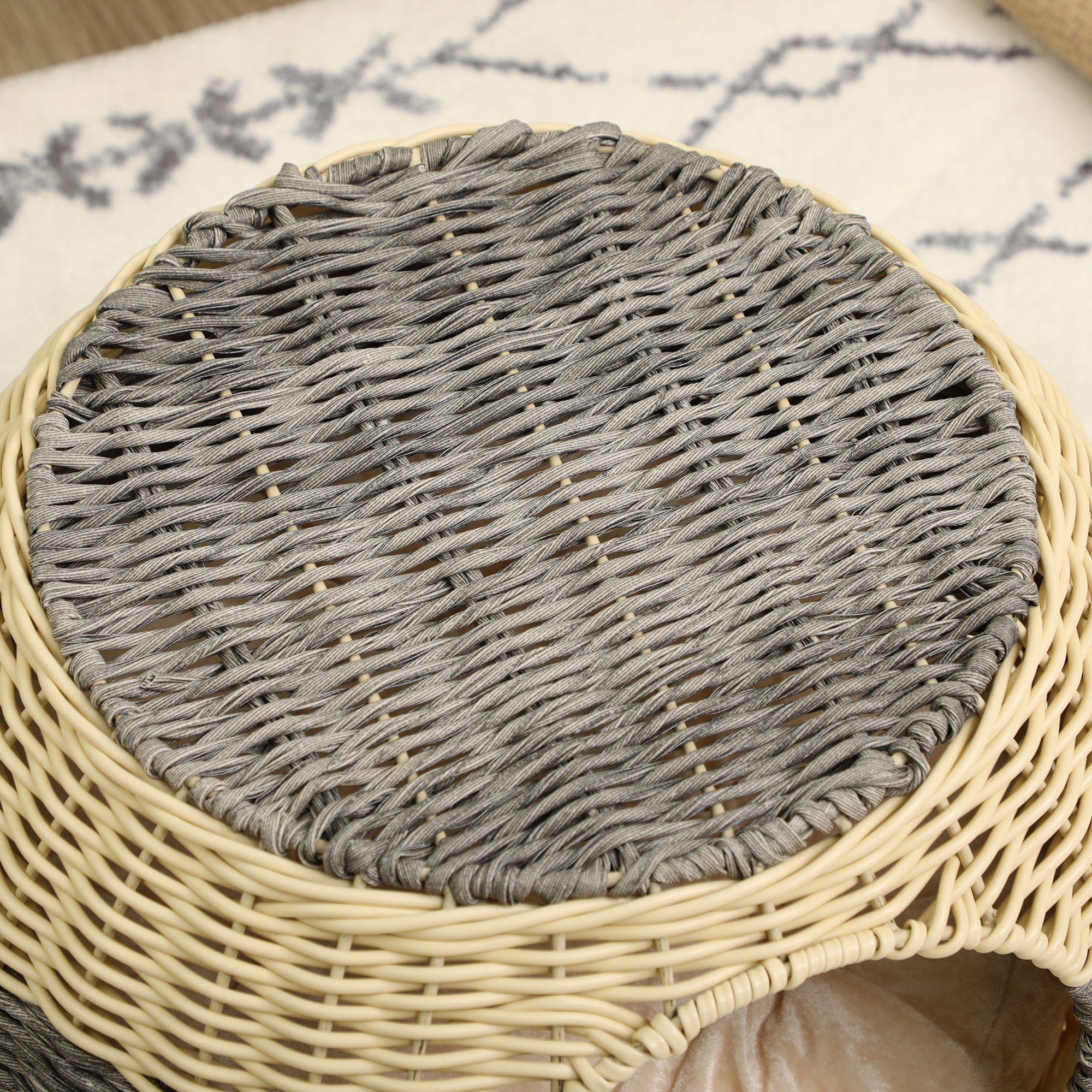 PawHut Wicker Cat Bed, Rattan Raised Cosy Kitten Cave, with Soft Washable Cushion, 妗?0 x 30cm