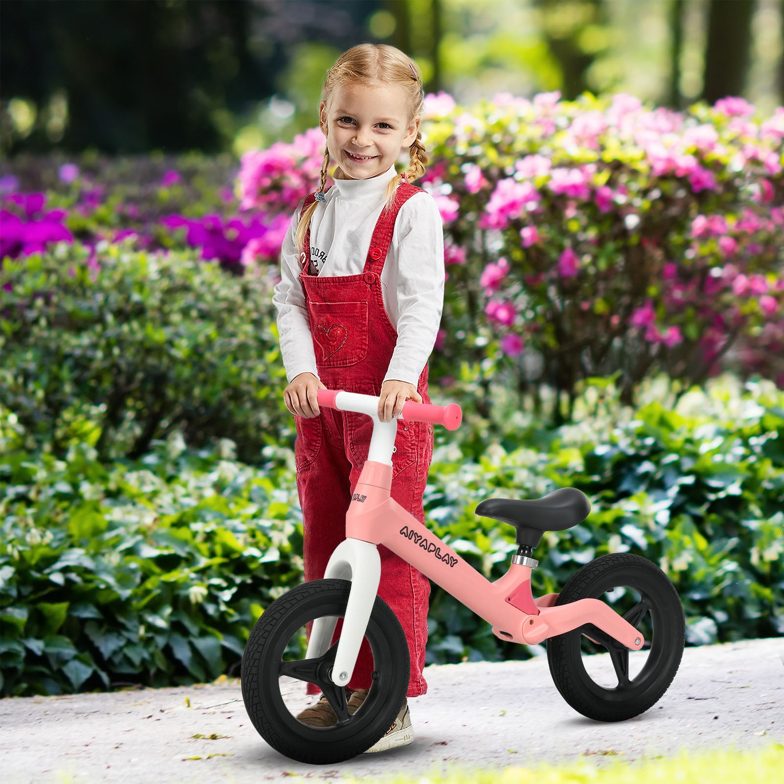 AIYAPLAY Balance Bike Toddler with Adjustable Seat and Handlebar, PU Wheels, No Pedal, Aged 30-60 Months up to 25kg - Pink
