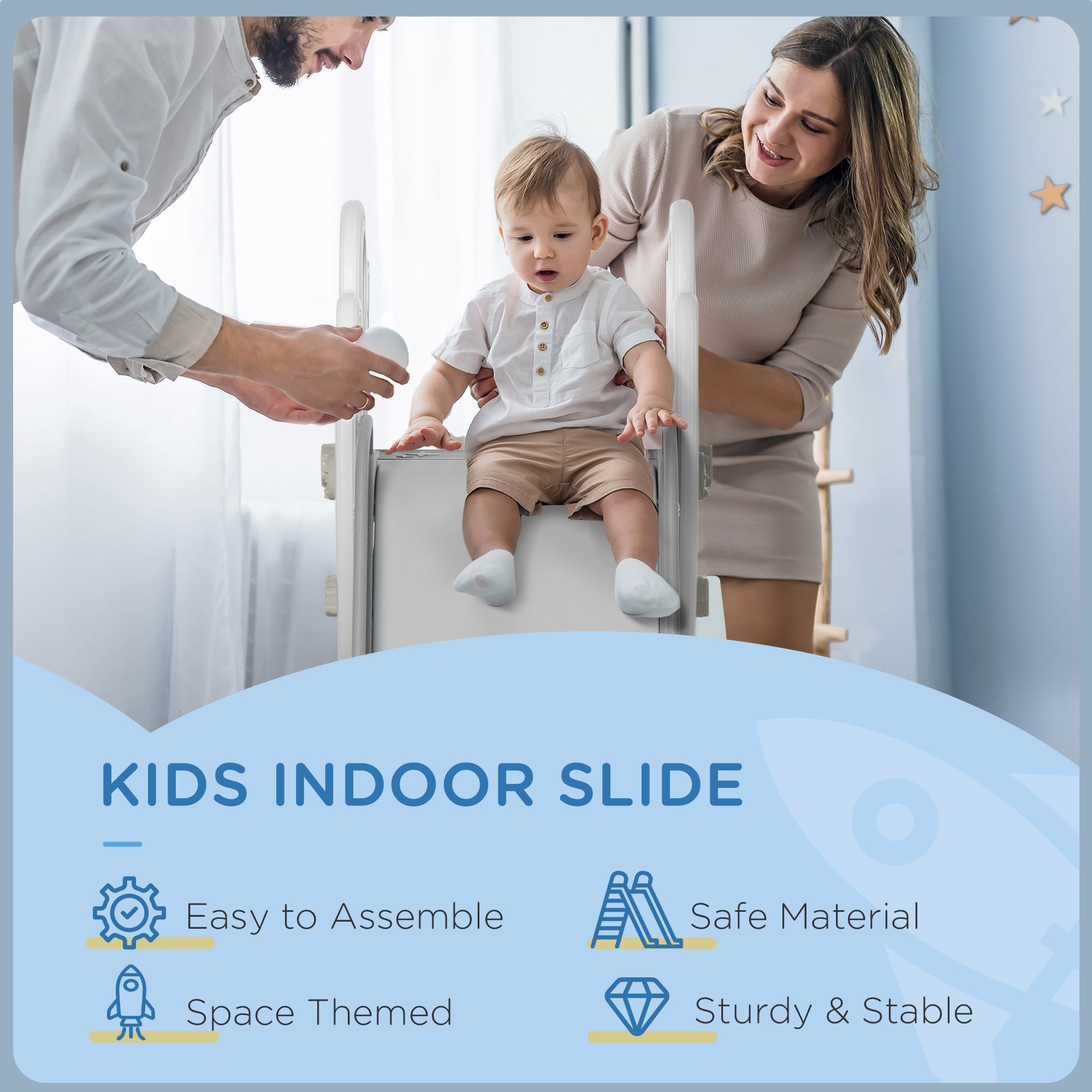 AIYAPLAY Space Theme Kids Slide, Indoor Freestanding Slide for Toddlers Ages 1.5-3 Years, Grey
