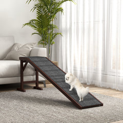 PawHut Pet Ramp for Dogs Non-slip Carpet Top Platform Pine Wood 188 x 40.5 x 63.5, Brown, Grey
