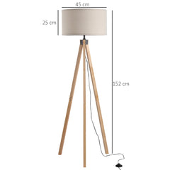 HOMCOM 5FT Elegant Wood Tripod Floor Lamp Free Standing E27 Bulb Lamp Versatile Use For Home Office - Beige - TovaHaus