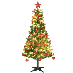 HOMCOM 6' Artificial Prelit Christmas Trees Holiday Décor with Warm White LED Lights, Auto Open, Tinsel, Ball, Star - TovaHaus