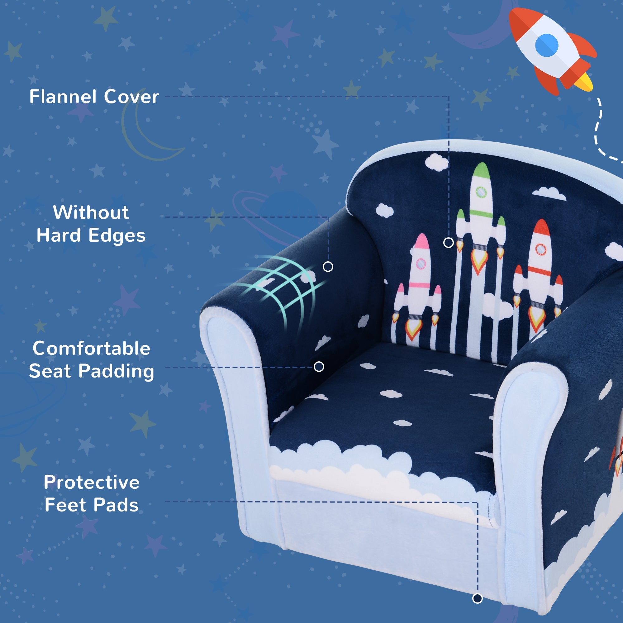 HOMCOM Children Chair Armchair Single Sofa, 50 x 39 x 44cm, for 18M+, Blue - TovaHaus