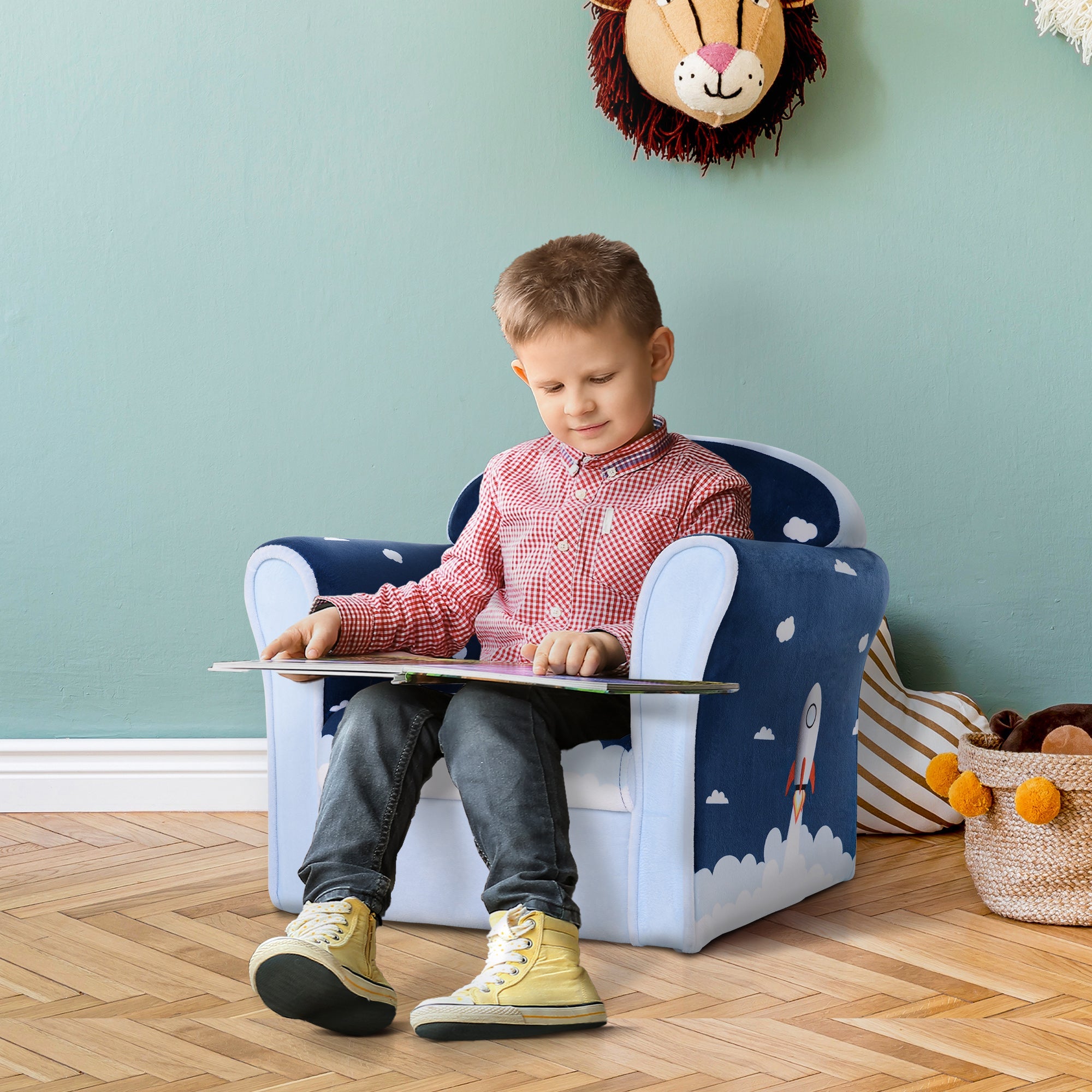 HOMCOM Children Chair Armchair Single Sofa, 50 x 39 x 44cm, for 18M+, Blue - TovaHaus