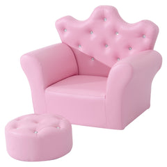 HOMCOM Children Kids Sofa Set Armchair Chair Seat with Free Footstool PU Leather Pink - TovaHaus