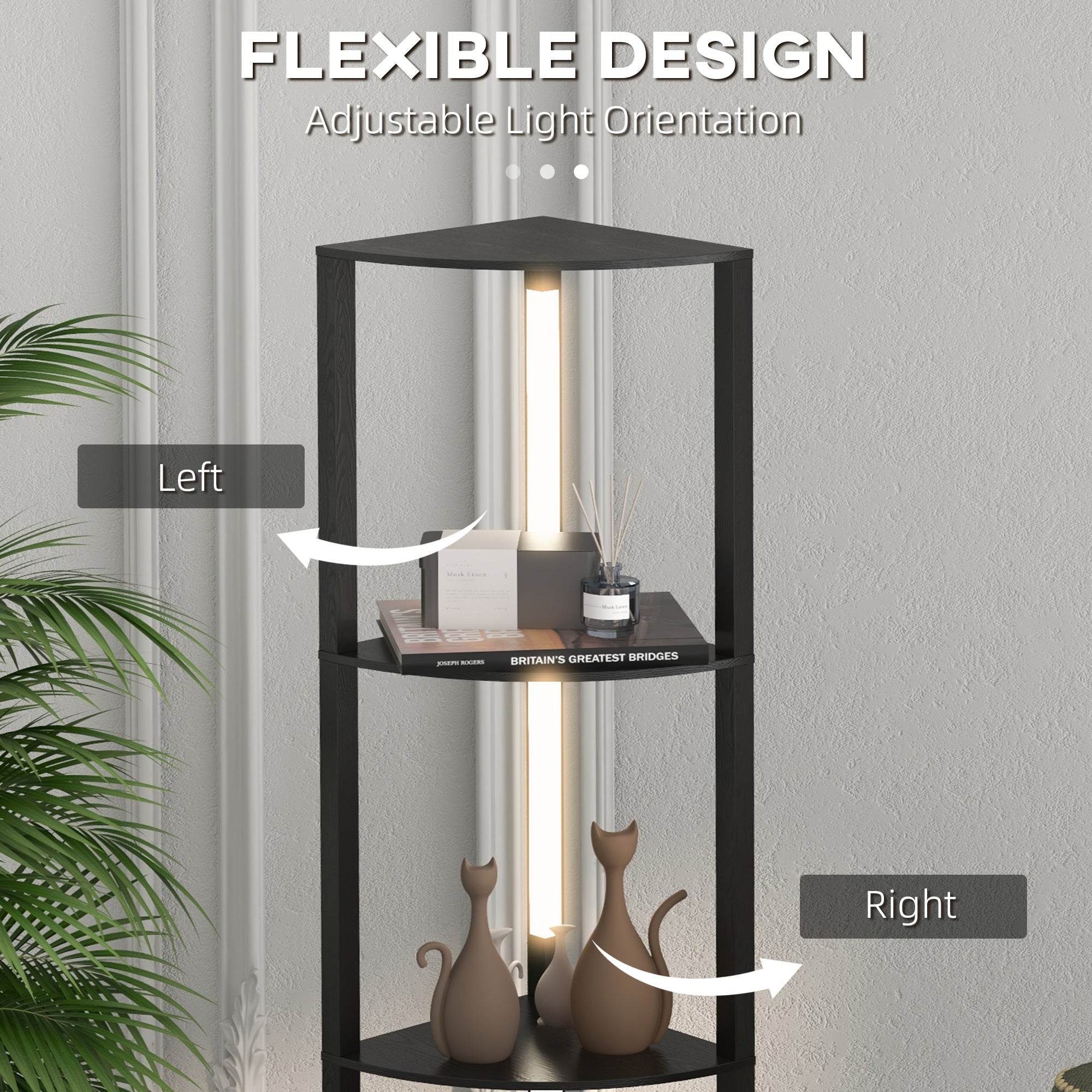 HOMCOM Corner Floor Lamp for Living Room Bedroom with Dimmable Warm White LED Light, Modern Tall Standing Lamp, Black - TovaHaus