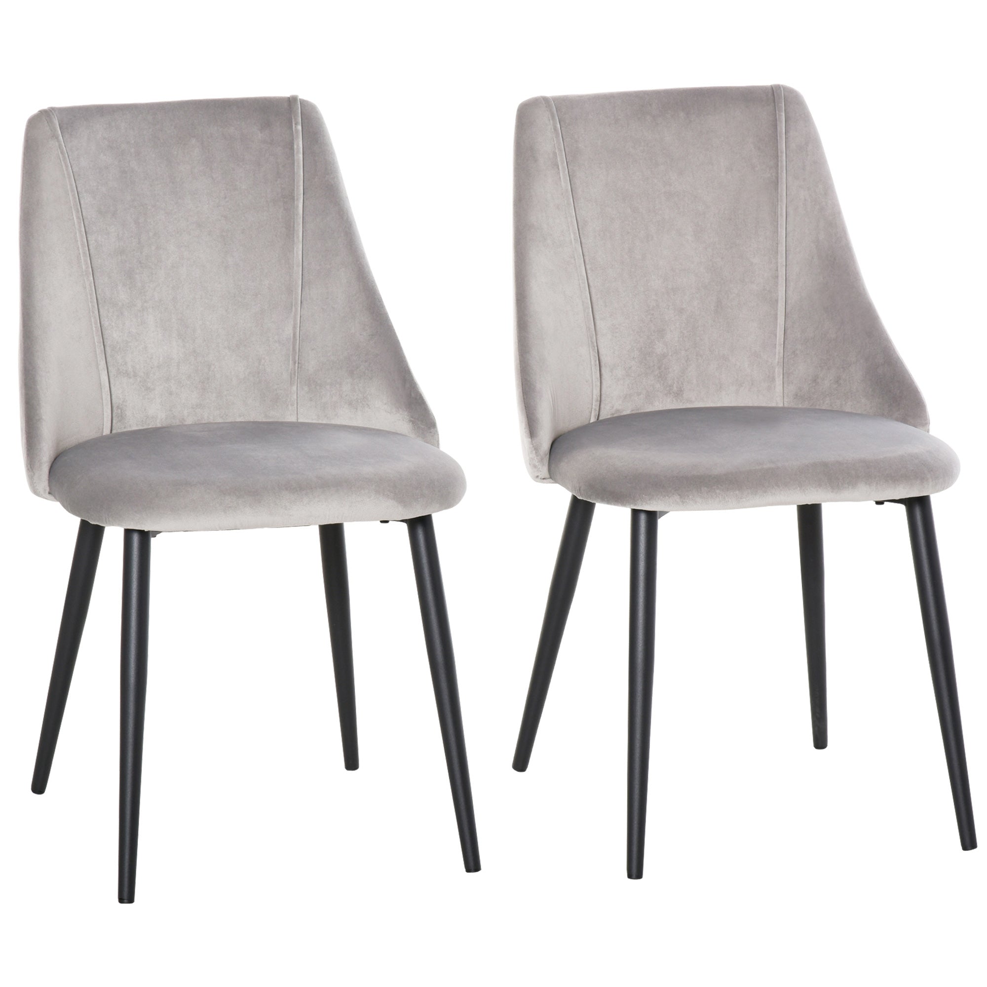 HOMCOM Dining Chairs Set of 2, Modern Upholstered Velvet-Touch Fabric Accent High Back Chairs with Metal Legs, Grey - TovaHaus