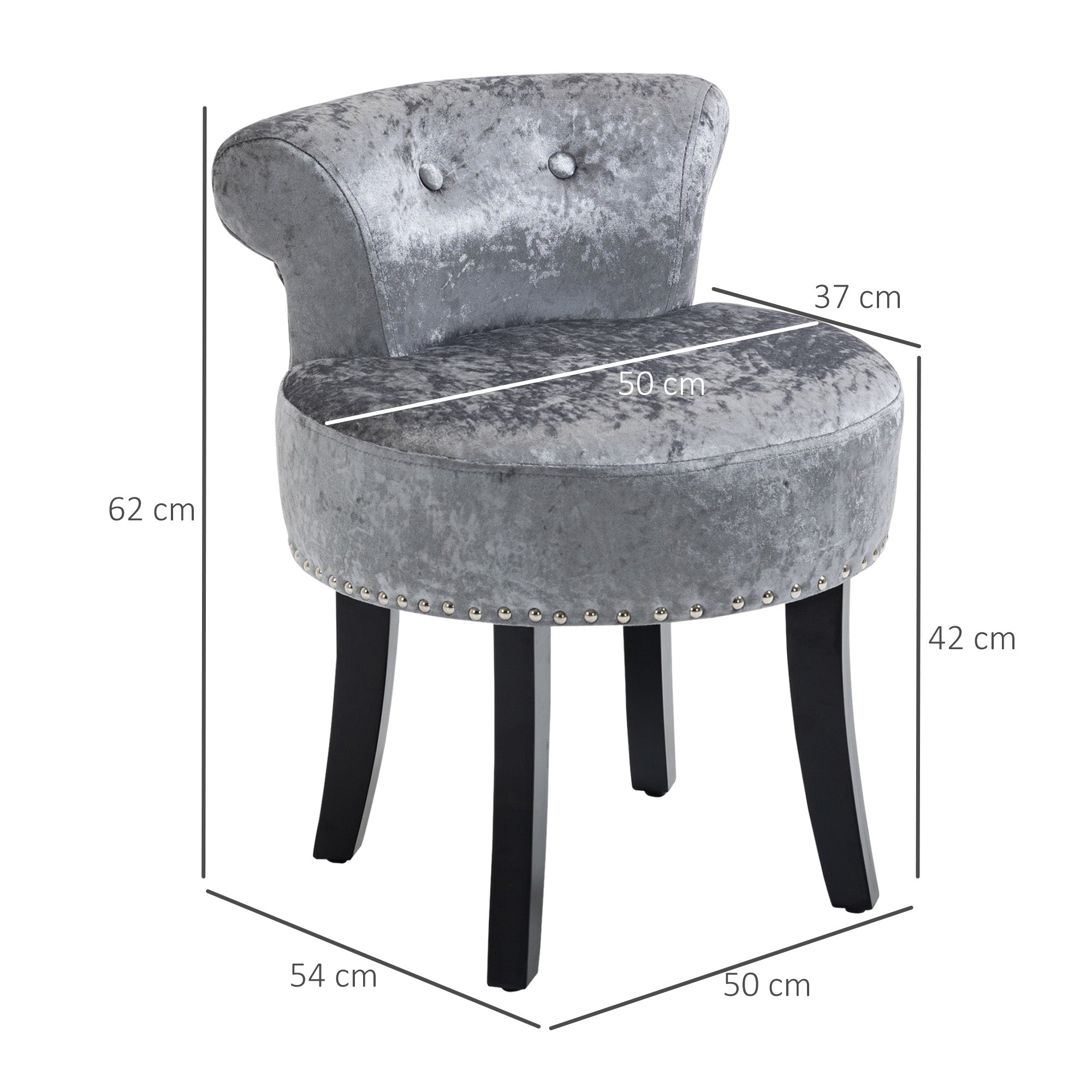 HOMCOM Dressing Table Stool, Ice Velvet with Rubber Wood Legs, Makeup Seat for Living Room, Bedroom, Grey - TovaHaus