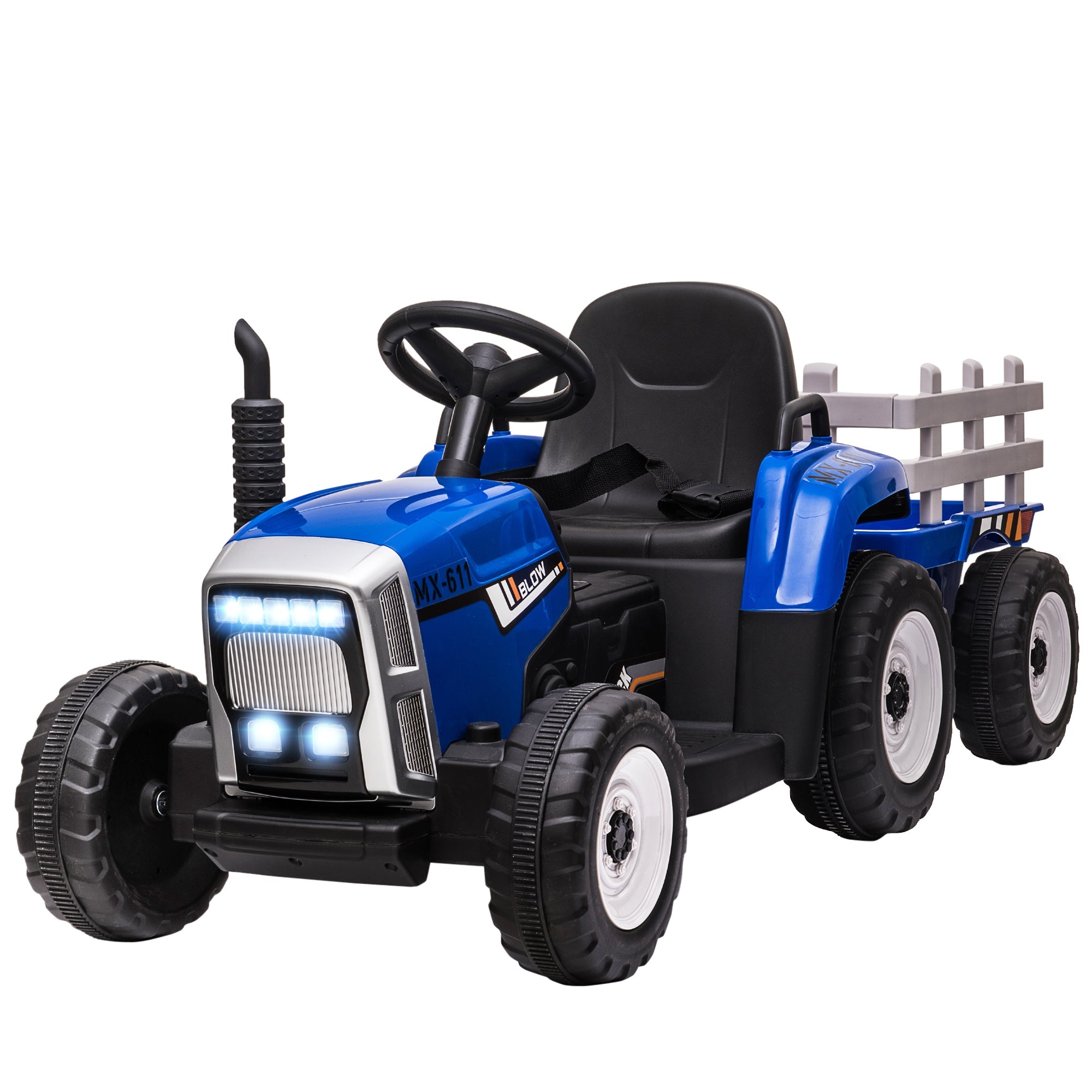 HOMCOM Electric Ride on Tractor w/ Detachable Trailer, 12V Kids Battery Powered Electric Car w/ Remote Control, Music Start up Sound, Blue - TovaHaus