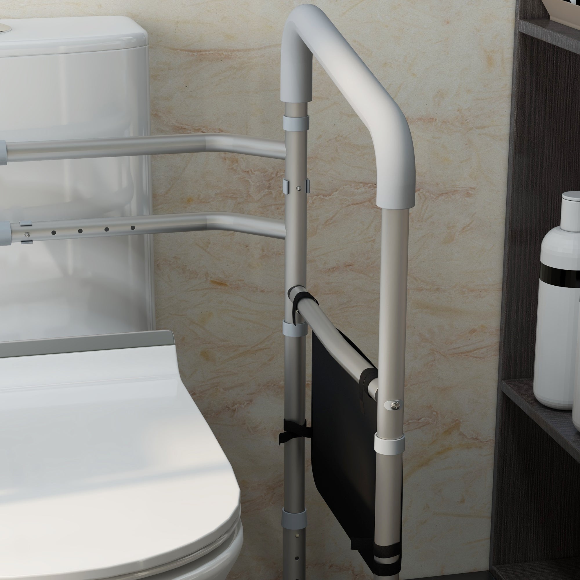 HOMCOM Free Standing Toilet Frame, Height & Width Adjustable Toilet Safety Frame w/ Arms, Additional Suction Cups, Handrail Grab Bar, 136kg Capacity - TovaHaus