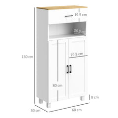HOMCOM Freestanding Kitchen Cupboard, Nordic Storage Cabinet with Drawer, Doors and Open Countertop for Living & Dining Room, 130cm, White - TovaHaus