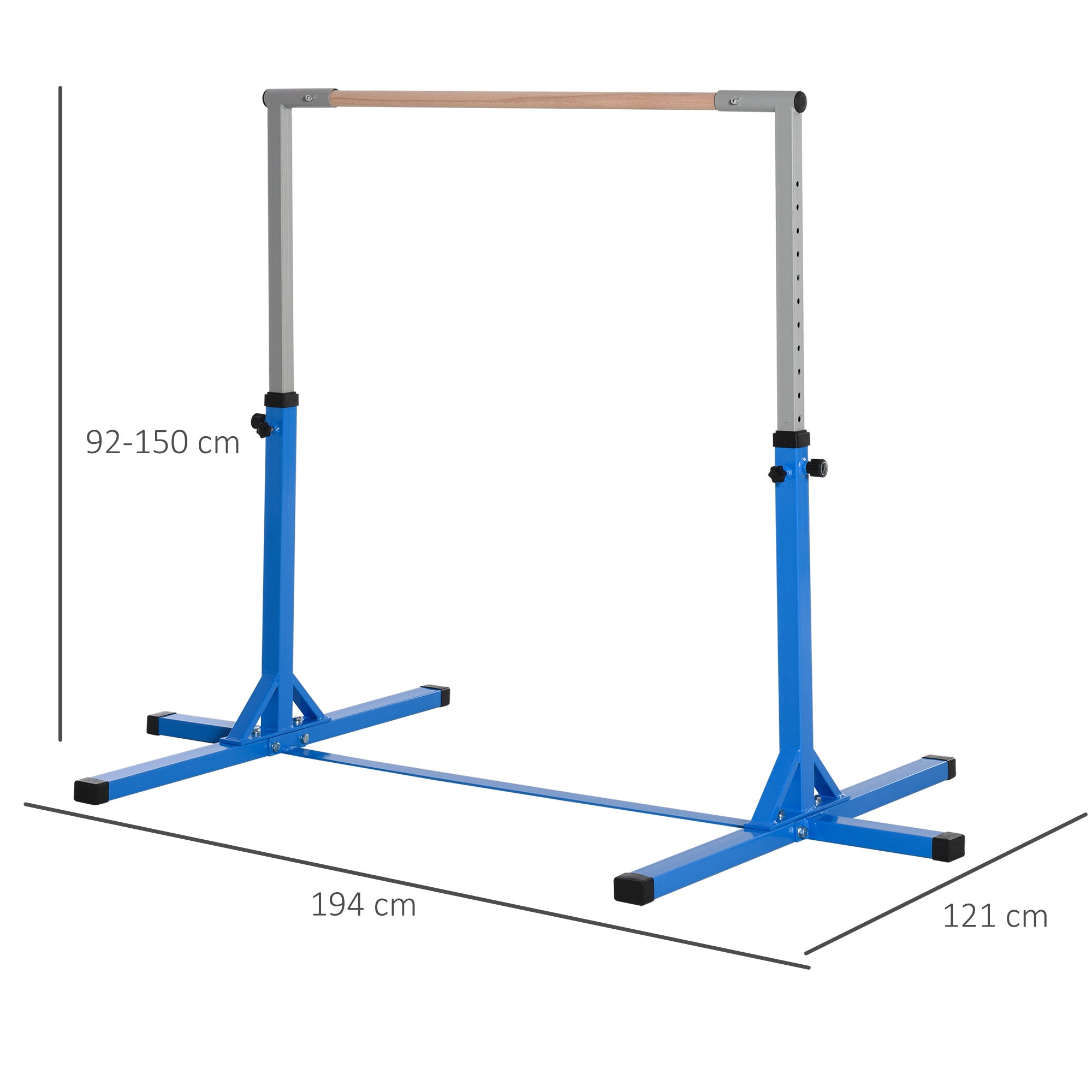 HOMCOM Height Adjustable Gymnastics Horizontal Bar For Kids Home Gym Training Children Junior Kip High Bar Fitness Blue w/ Steel Frame Wood - TovaHaus