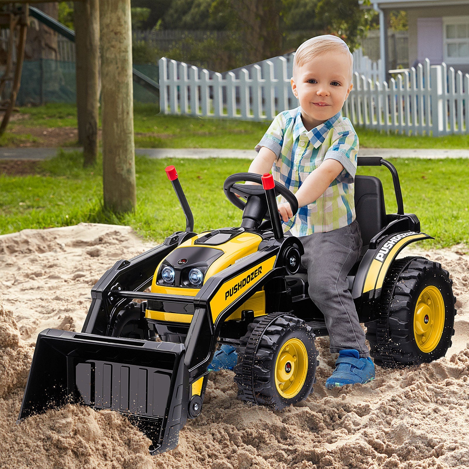 HOMCOM Kids Digger Ride On Excavator 6V Battery Powered Construction Tractor Music Headlight Moving Forward Backward Gear for 3-5 years old Yellow - TovaHaus