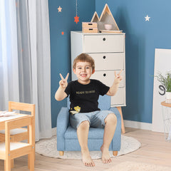 HOMCOM Kids Sofa Mini Sofa Armchair Wood Frame Anti-Slip Legs High Back Bedroom Playroom Furniture for 3-6 Ages, Blue - TovaHaus