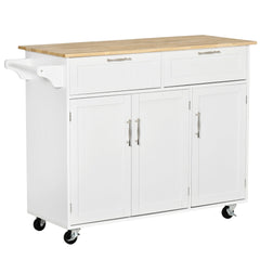 HOMCOM Kitchen Island Utility Cart, with 2 Storage Drawers & Cabinets for Dining Room, White - TovaHaus