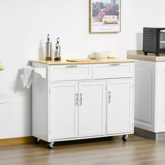 HOMCOM Kitchen Island Utility Cart, with 2 Storage Drawers & Cabinets for Dining Room, White - TovaHaus
