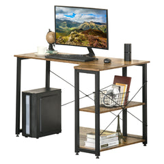 HOMCOM L-Shaped Computer Desk Home Office Corner Desk Study Workstation Table with 2 Shelves, Steel Frame, Rustic Brown - TovaHaus