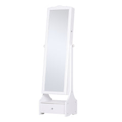 HOMCOM LED Jewellery Cabinet, Floor Standing Mirror Armoire with Flip-over Makeup Shelf and Lock, White - TovaHaus