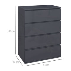 HOMCOM Modern High Gloss Chest of Drawers, 4-Drawer Bedroom Storage Dresser, Stylish Furniture - TovaHaus