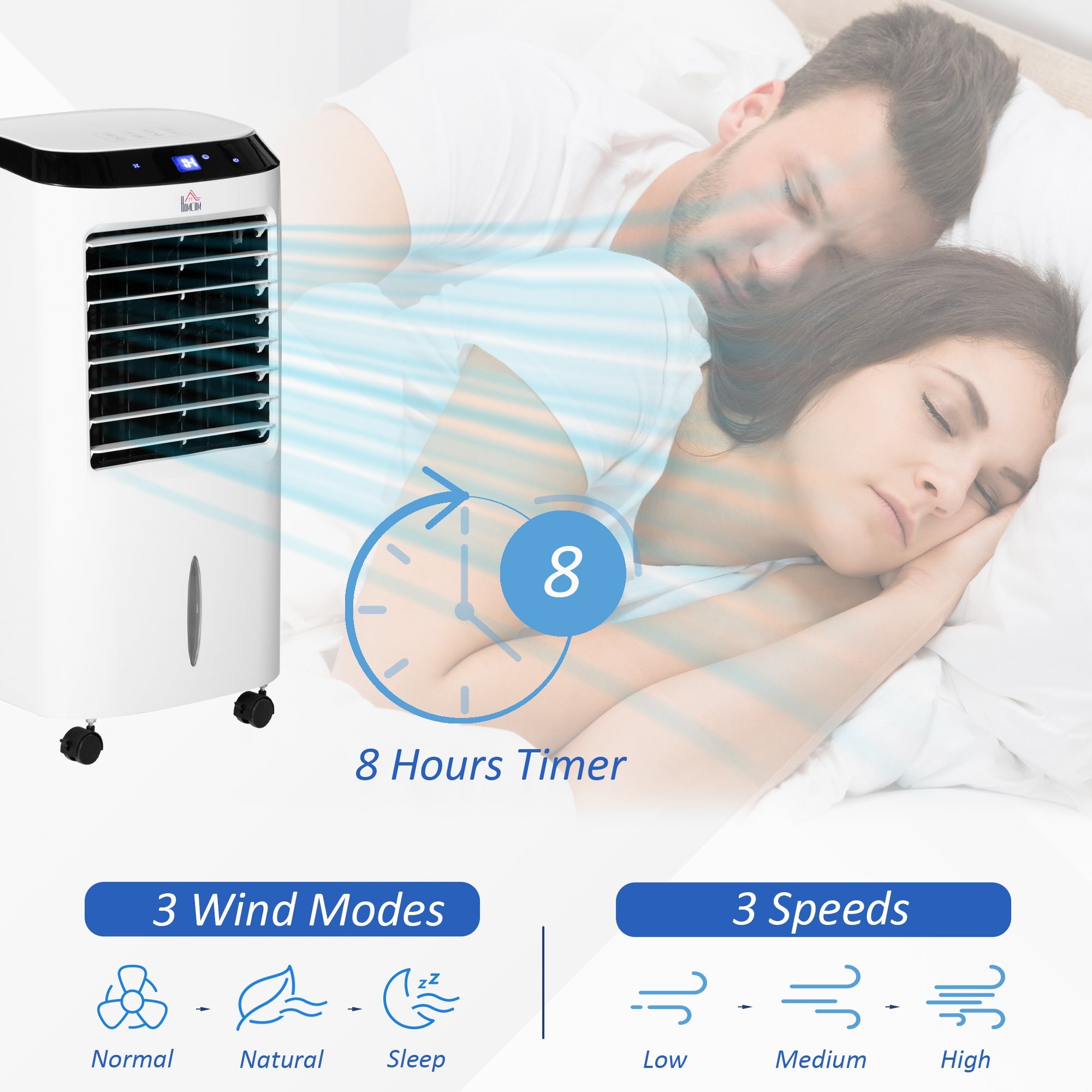 HOMCOM Portable Air Cooler, Evaporative Anion Ice Cooling Fan Water Conditioner Humidifier Unit w/3 Speed, Remote Controller, Timer for Home Bedroom - TovaHaus