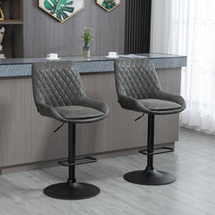 HOMCOM Retro Bar Stools Set of 2, Adjustable Kitchen Stool, Upholstered Bar Chairs with Back, Swivel Seat, Dark Grey - TovaHaus