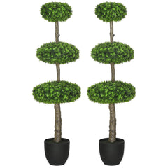 HOMCOM Set of 2 Artificial Plants Boxwood Ball Topiary Trees 110cm Decorative Faux Plants in Pot for Home Indoor Outdoor Green - TovaHaus