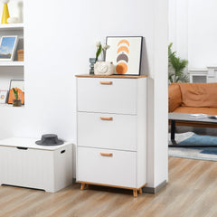 HOMCOM Slim Shoe Cabinet, Narrow White Storage with 3 Flip Drawers, Adjustable Shelves, for 12 Pairs, Hallway - TovaHaus