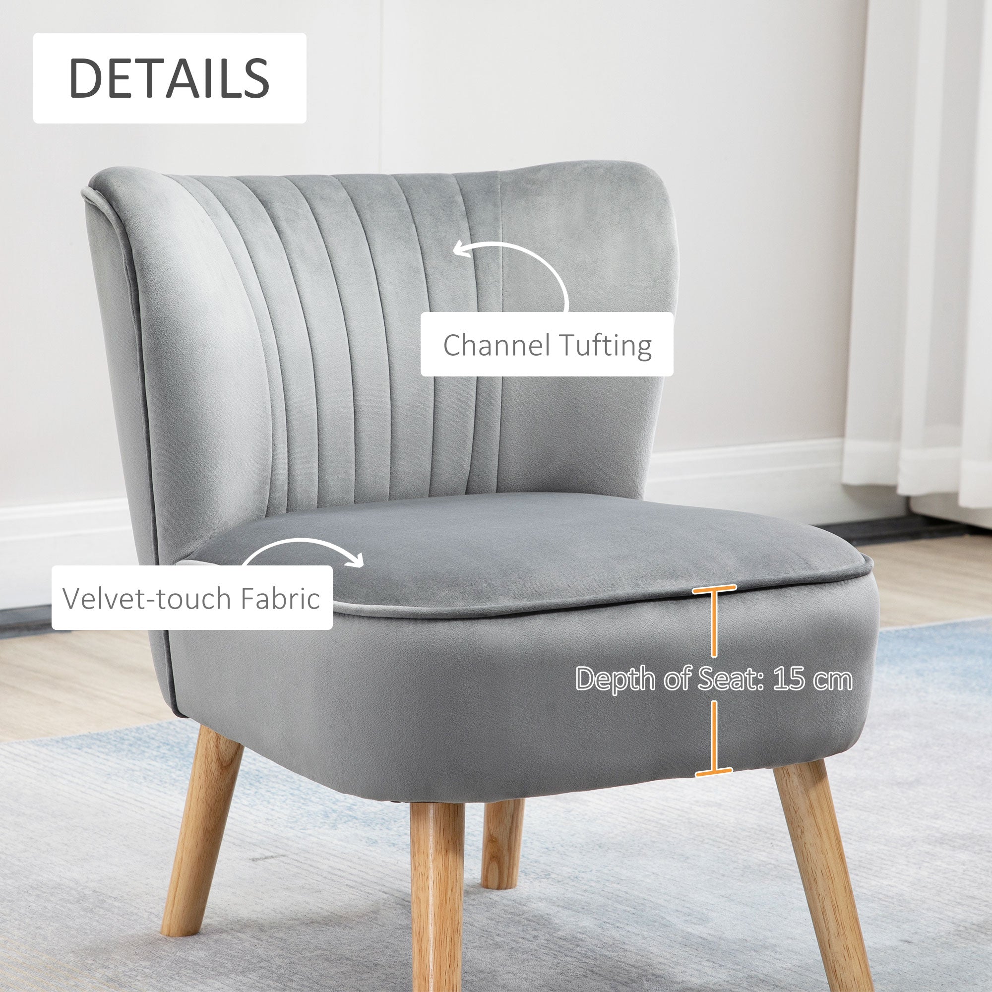HOMCOM Velvet Accent Chair with Ottoman, Occasional Tub Seat, Curved Back, Wood Frame, Light Grey - TovaHaus