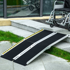 HOMCOM Wheelchair Ramp, 152L x 73Wcm, 272KG Capacity, Folding Aluminium Threshold Ramp w/ Non-Skid Surface, Transition Plates Above & Below for Steps - TovaHaus