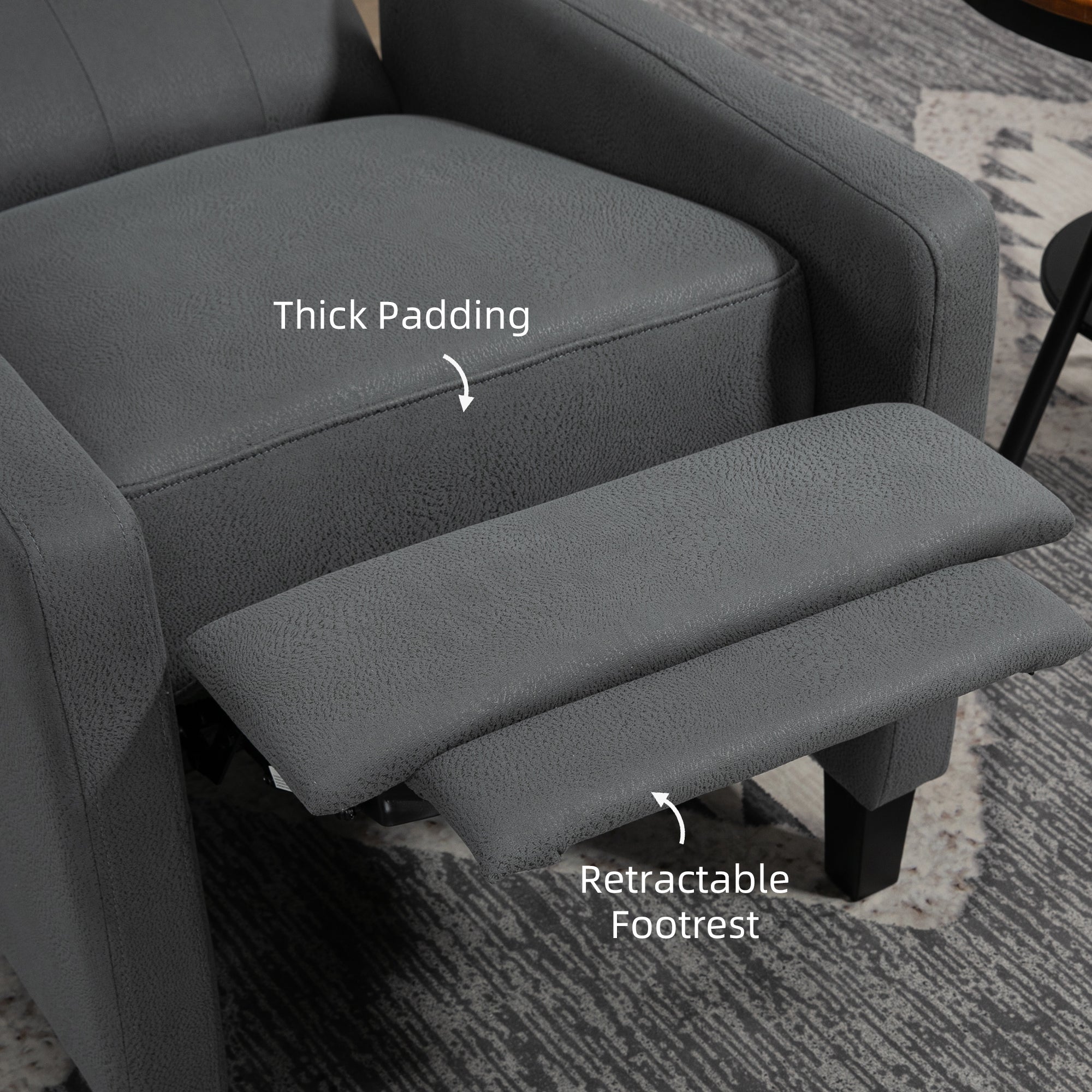 HOMCOM Wingback Recliner Chair for Home Theater, Button Tufted Microfibre Cloth Reclining Armchair with Leg Rest, Deep Grey - TovaHaus