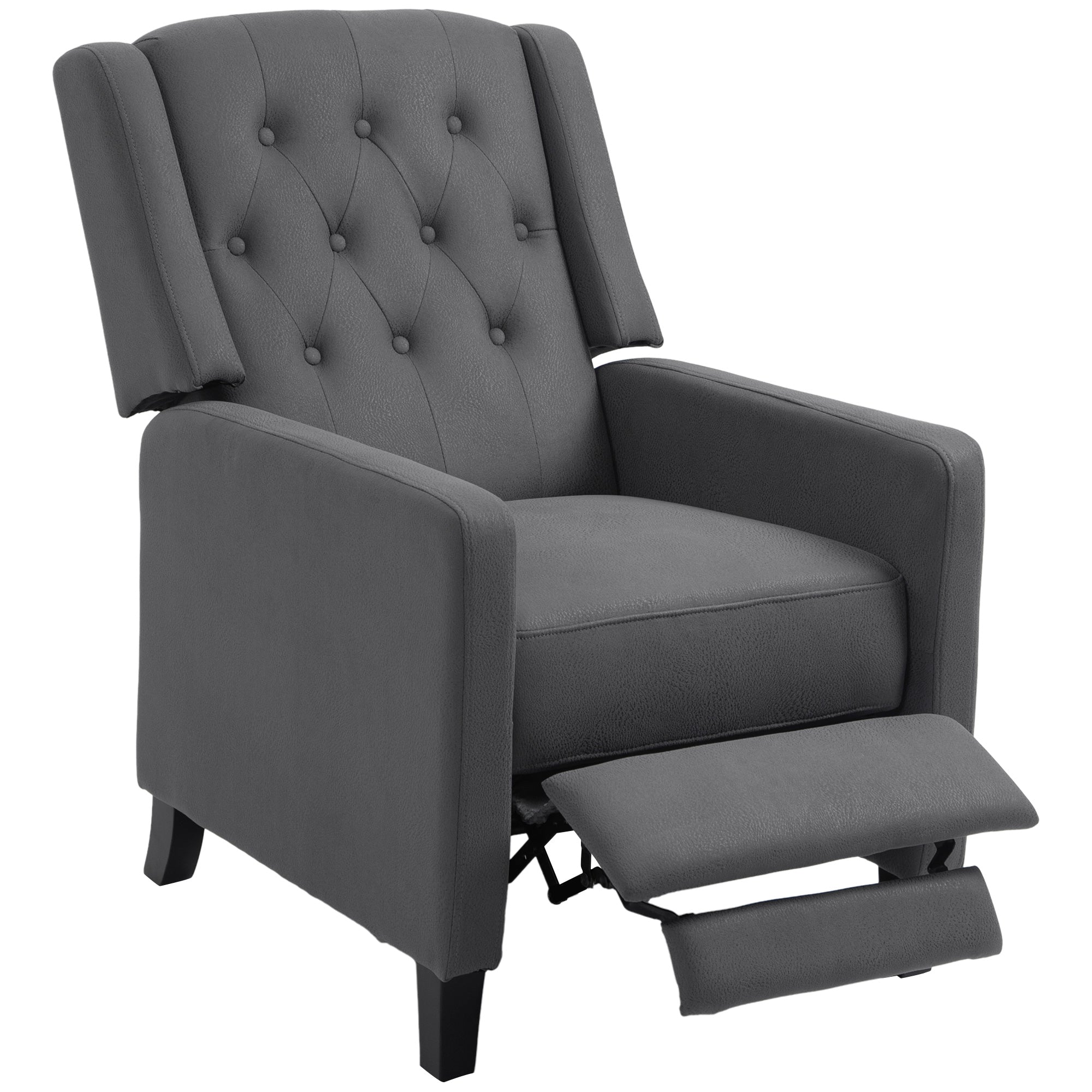 HOMCOM Wingback Recliner Chair for Home Theater, Button Tufted Microfibre Cloth Reclining Armchair with Leg Rest, Deep Grey - TovaHaus