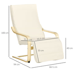 HOMCOM Wooden Lounging Chair Deck Relaxing Recliner Lounge Seat with Adjustable Footrest & Removable Cushion, Cream White - TovaHaus