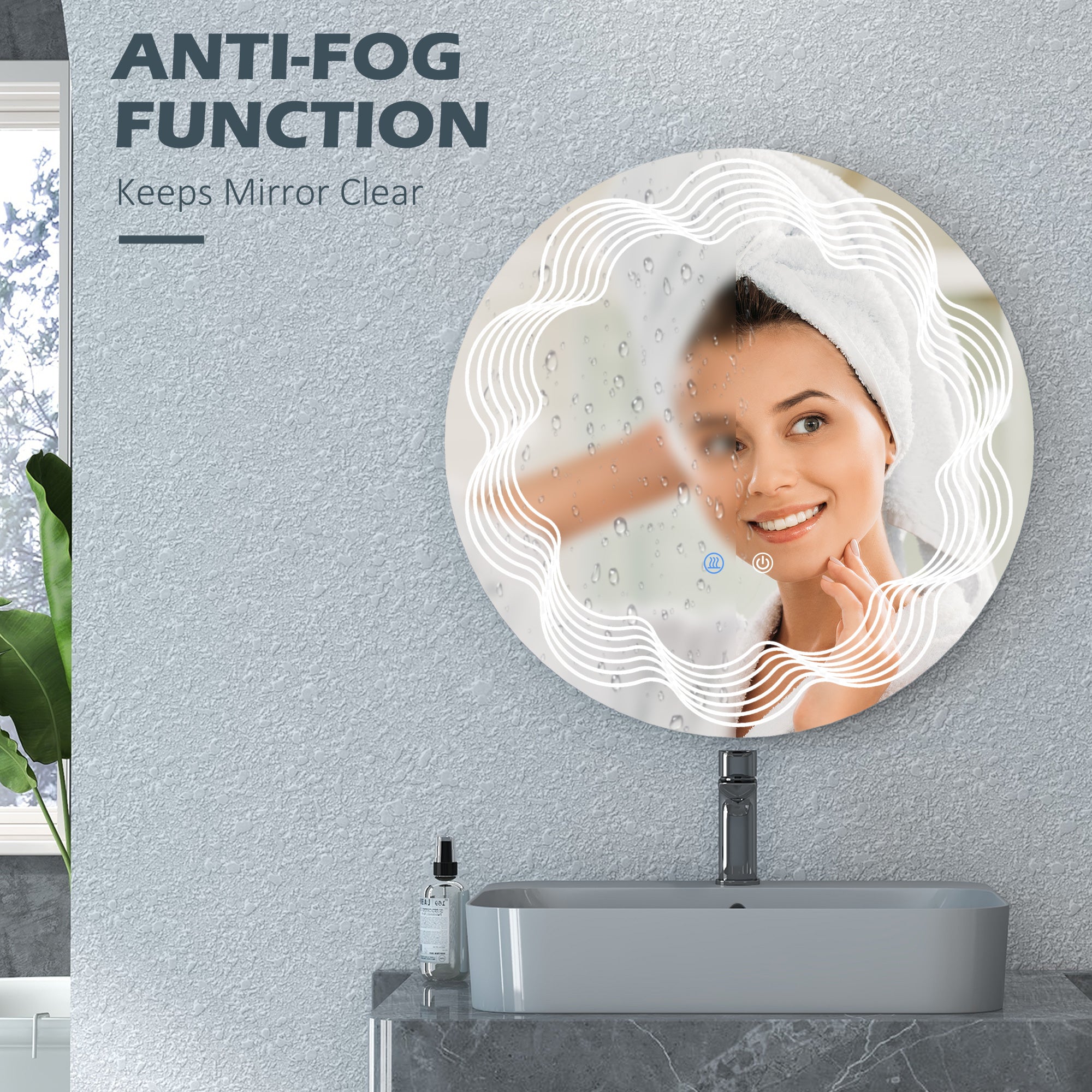 Kleankin LED Bathroom Mirror, Dimming Lighted Bathroom Mirror, Wall Mounted Vanity Mirror with 3 Colour, Smart Touch, Anti-Fog, 71cm - TovaHaus