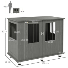 PawHut Indoor Dog Crate Furniture for Medium and Large Dogs, Magnetic Door, 100 x 55 x 80 cm, Grey