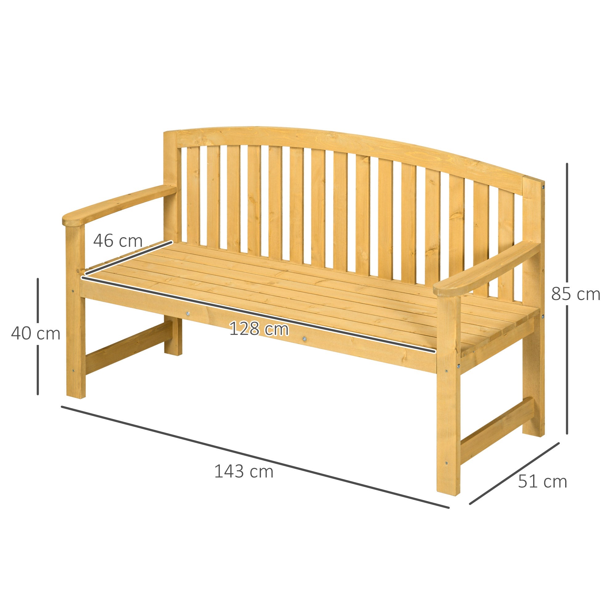 Outsunny 2 Seater Wooden Garden Bench with Armrest, Outdoor Furniture Chair for Park, Balcony, Orange - TovaHaus