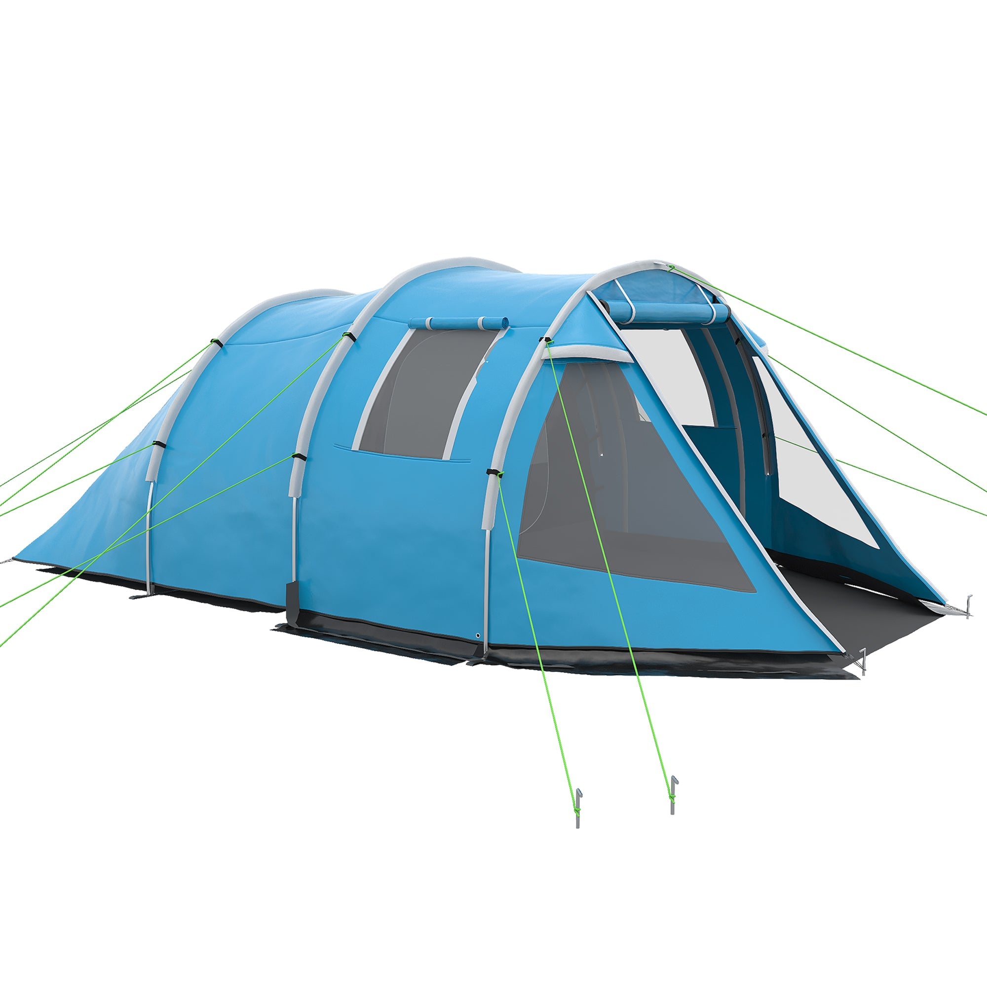 Outsunny 3-4 Man Tunnel Tent, Two Room Camping Tent with Windows and Covers, Portable Carry Bag, for Fishing, Hiking, Sports, Festival - Blue - TovaHaus