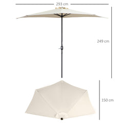 Outsunny 3 m Half Round Umbrella Parasol-White - TovaHaus