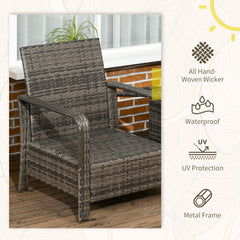 Outsunny 3 pcs PE Rattan Wicker Garden Furniture Patio Bistro Set Weave Conservatory Sofa Storage Table and Chairs Set Grey Cushion & Wicker - TovaHaus