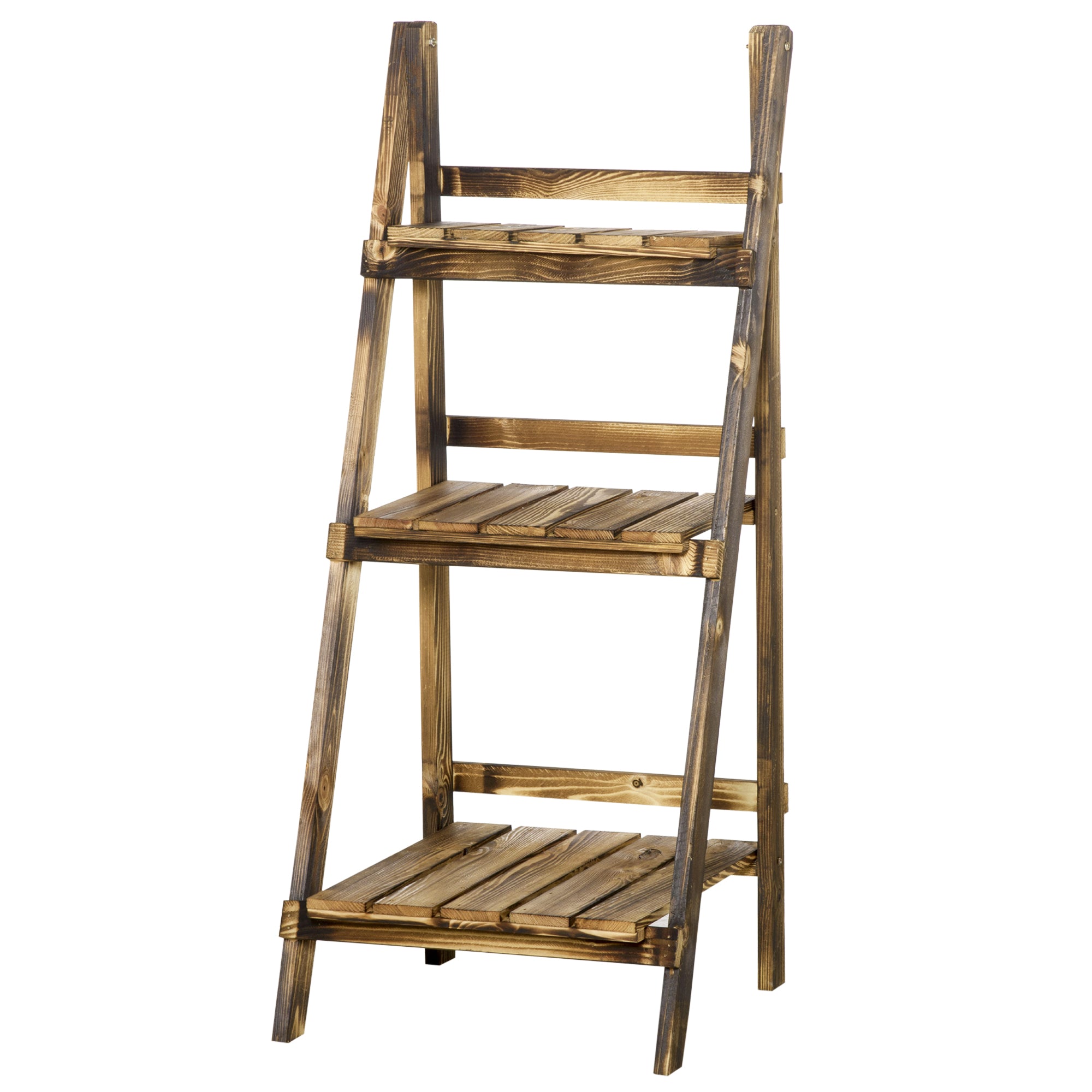Outsunny 3 Tier Flower Stand Wood Folding Planter Ladder Display Shelf Rack for Garden Outdoor Backyard 40Lx37Wx93H(cm) - TovaHaus