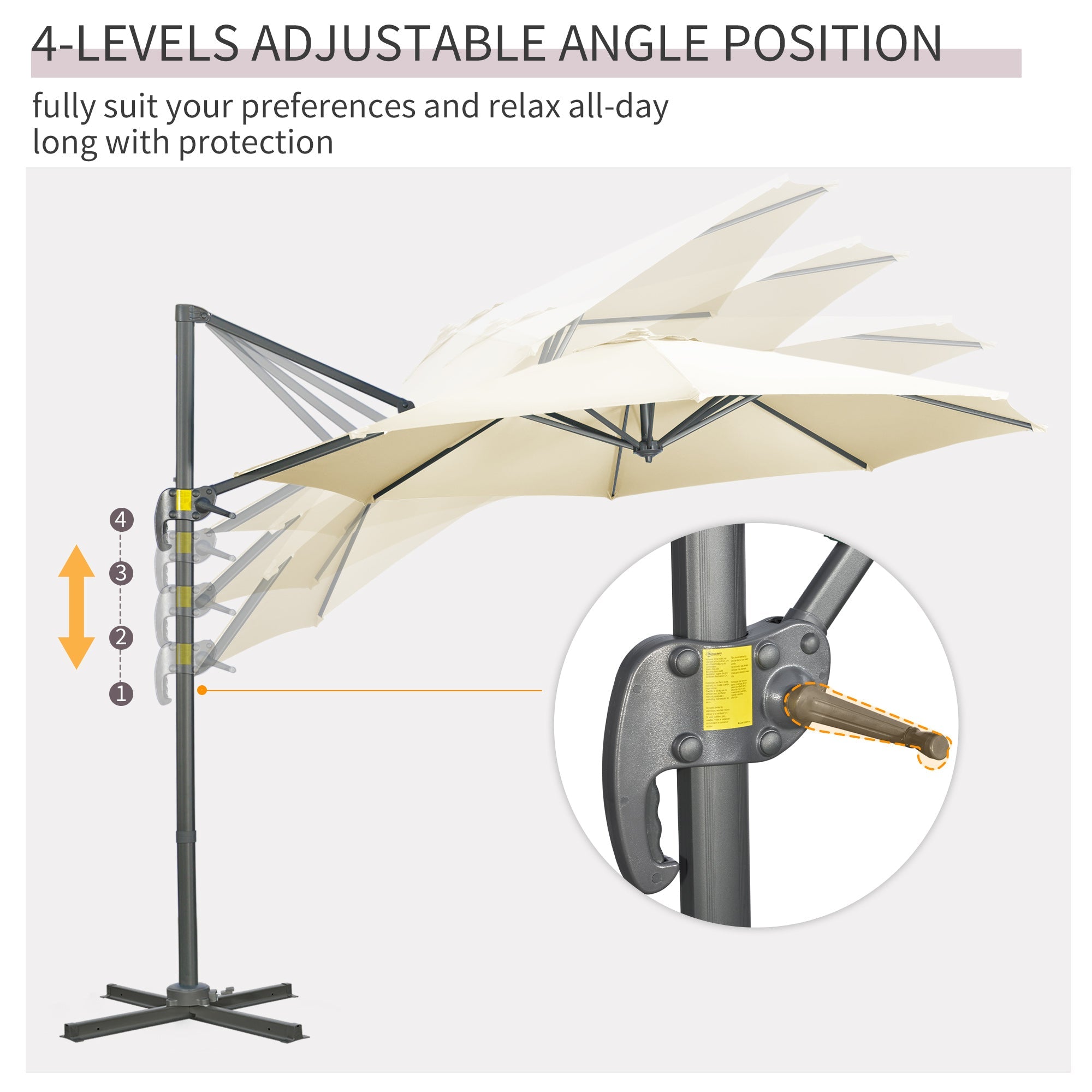 Outsunny 3 x 3(m) Cantilever Parasol with Cross Base, Garden Umbrella with 360° Rotation, Crank Handle and Tilt for Outdoor, Patio, Cream White - TovaHaus