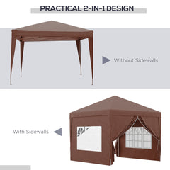 Outsunny 3 x 3m Pop Up Gazebo, Wedding Party Canopy Tent Marquee with Carry Bag and Windows, Coffee - TovaHaus